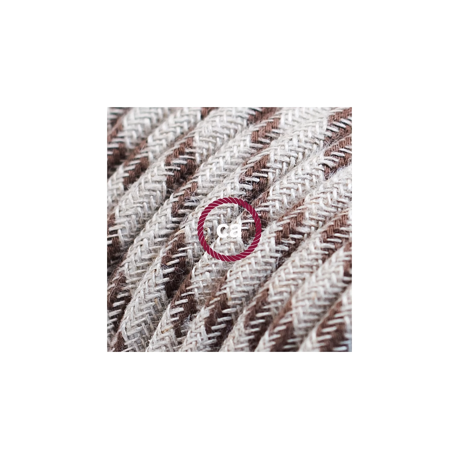 Cord-set - RD53 Natural & Brown Linen Stripe Covered Round Cable 4 Cord-set - RD53 Natural & Brown Linen Stripe Covered Round Cable - Image 2