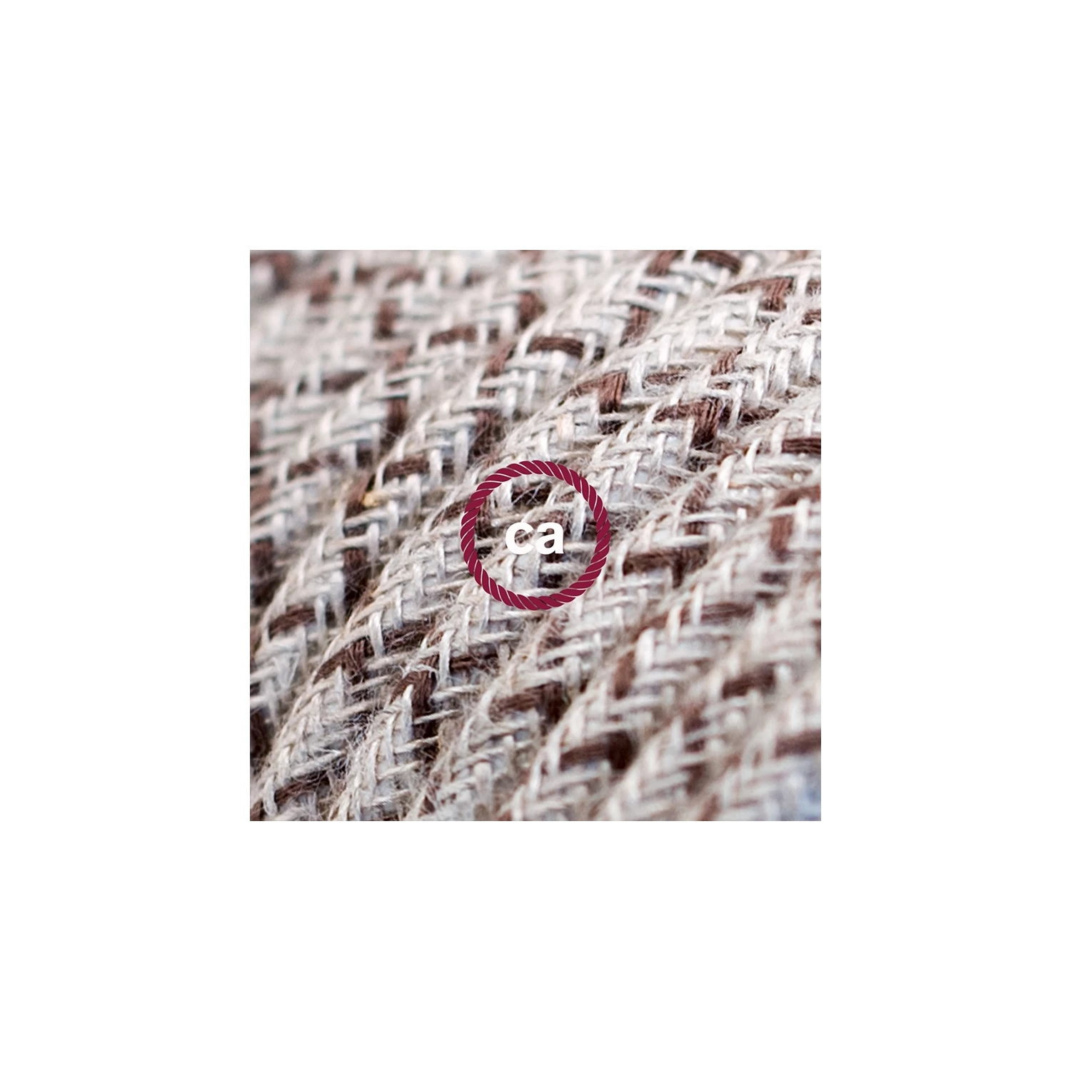 Cord-set - RD63 Natural & Brown Linen CrissCross Covered Round Cable 3 Cord-set - RD63 Natural & Brown Linen CrissCross Covered Round Cable