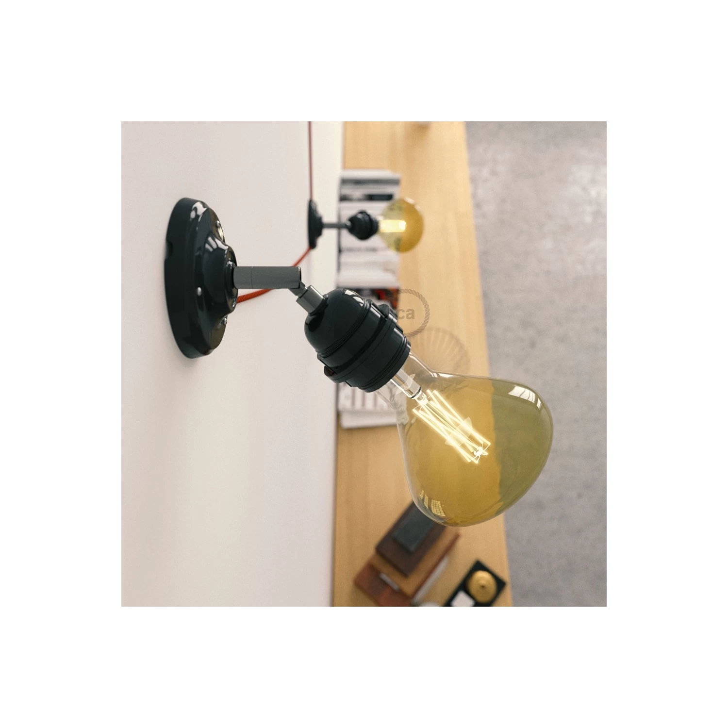 Fermaluce Classic 90° Black, Adjustable, With E26 Threaded Lamp Holder, The Porcelain Wall Or Ceiling Light Source 4 Fermaluce Classic 90° Black, Adjustable, With E26 Threaded Lamp Holder, The Porcelain Wall Or Ceiling Light Source - Image 2