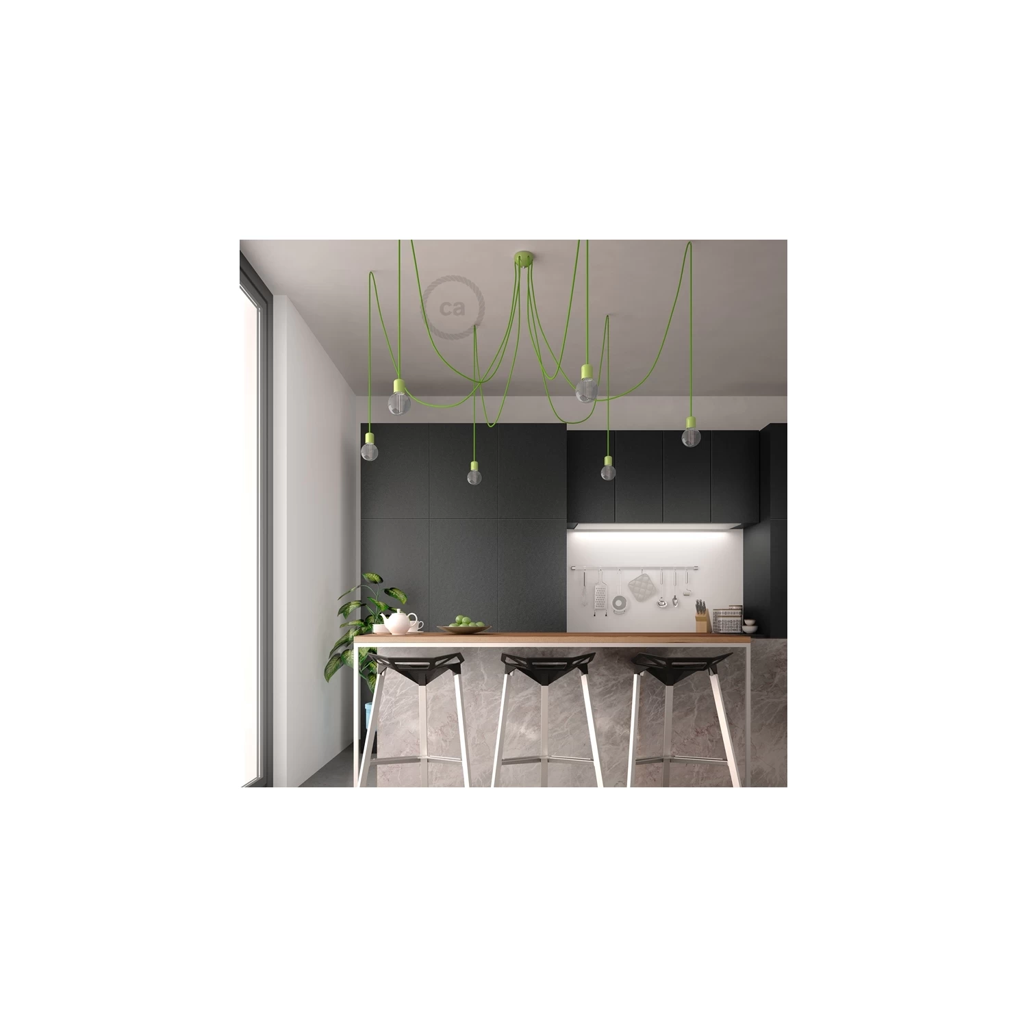 Green Ceramic Spider, Multiple Suspension With 6-7 Pendant, RM18 Green Cable 7 Green Ceramic Spider, Multiple Suspension With 6-7 Pendant, RM18 Green Cable - Image 5