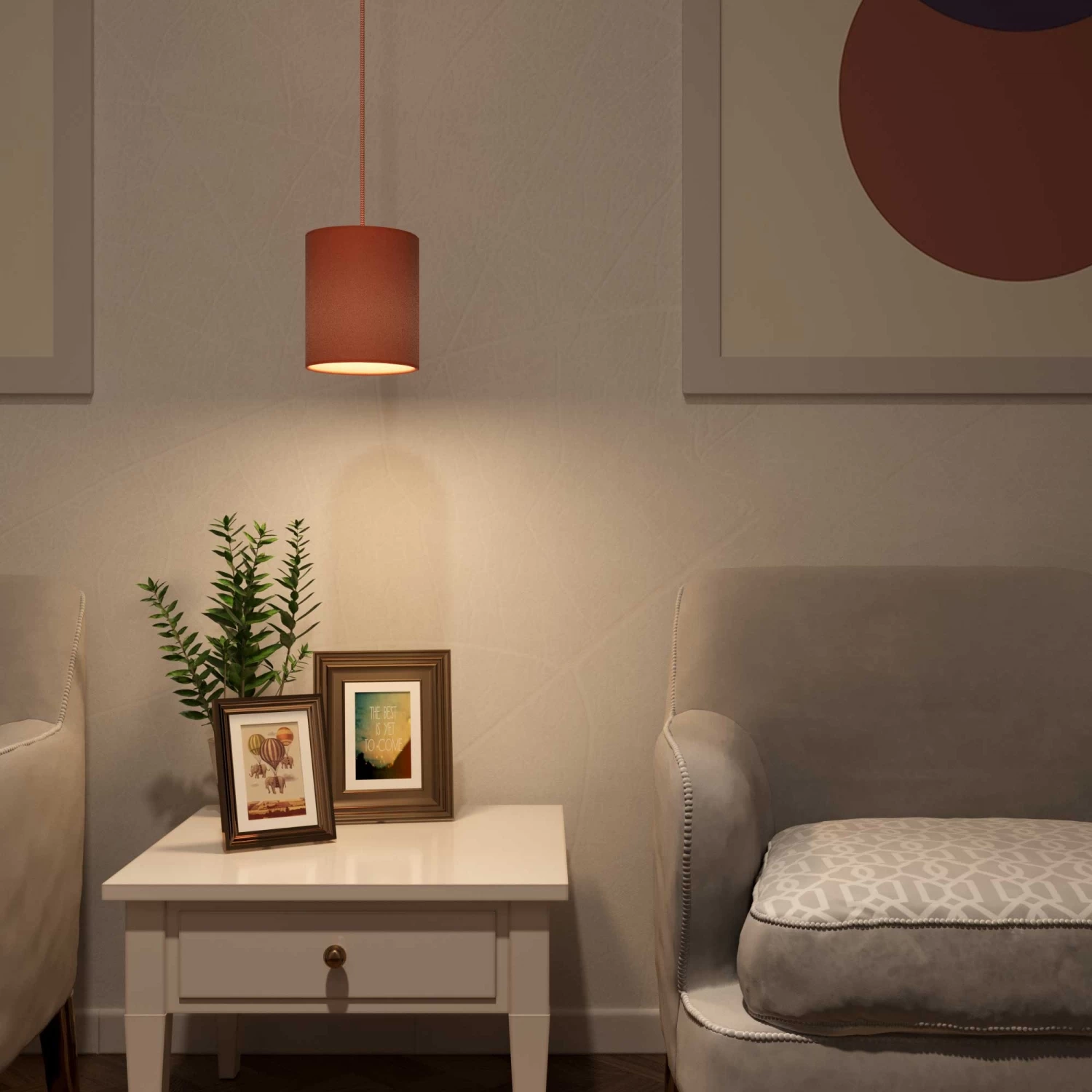 Pendant Lamp With Textile Cable, Cylinder Fabric Lampshade And Metal Details 13 Pendant Lamp With Textile Cable, Cylinder Fabric Lampshade And Metal Details - Image 11