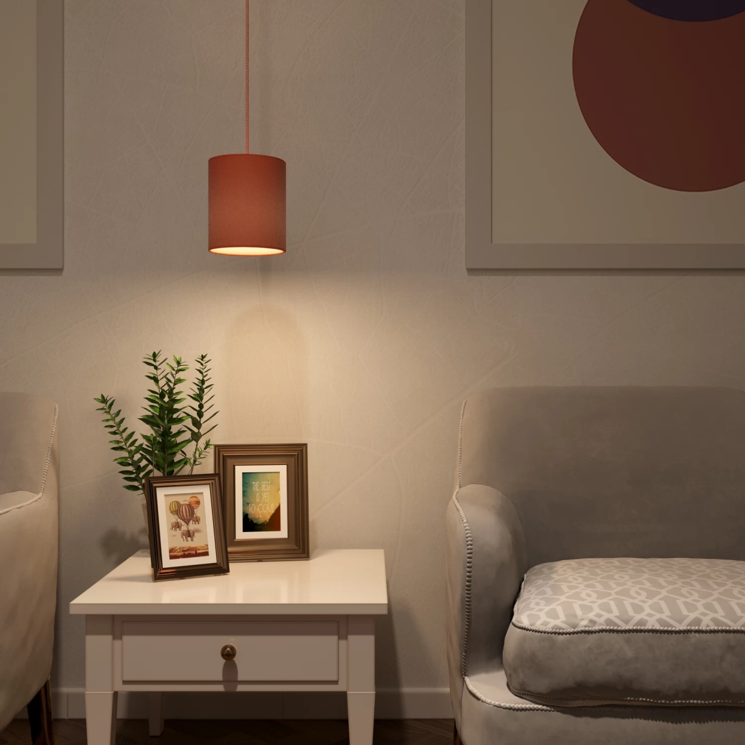 Pendant Lamp With Textile Cable, Cylinder Fabric Lampshade And Metal Details 9 Pendant Lamp With Textile Cable, Cylinder Fabric Lampshade And Metal Details - Image 7