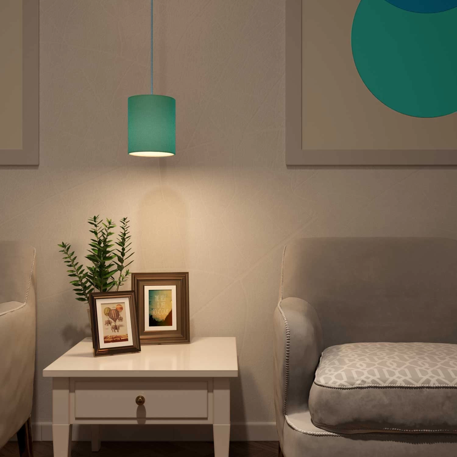 Pendant Lamp With Textile Cable, Cylinder Fabric Lampshade And Metal Details 11 Pendant Lamp With Textile Cable, Cylinder Fabric Lampshade And Metal Details - Image 9