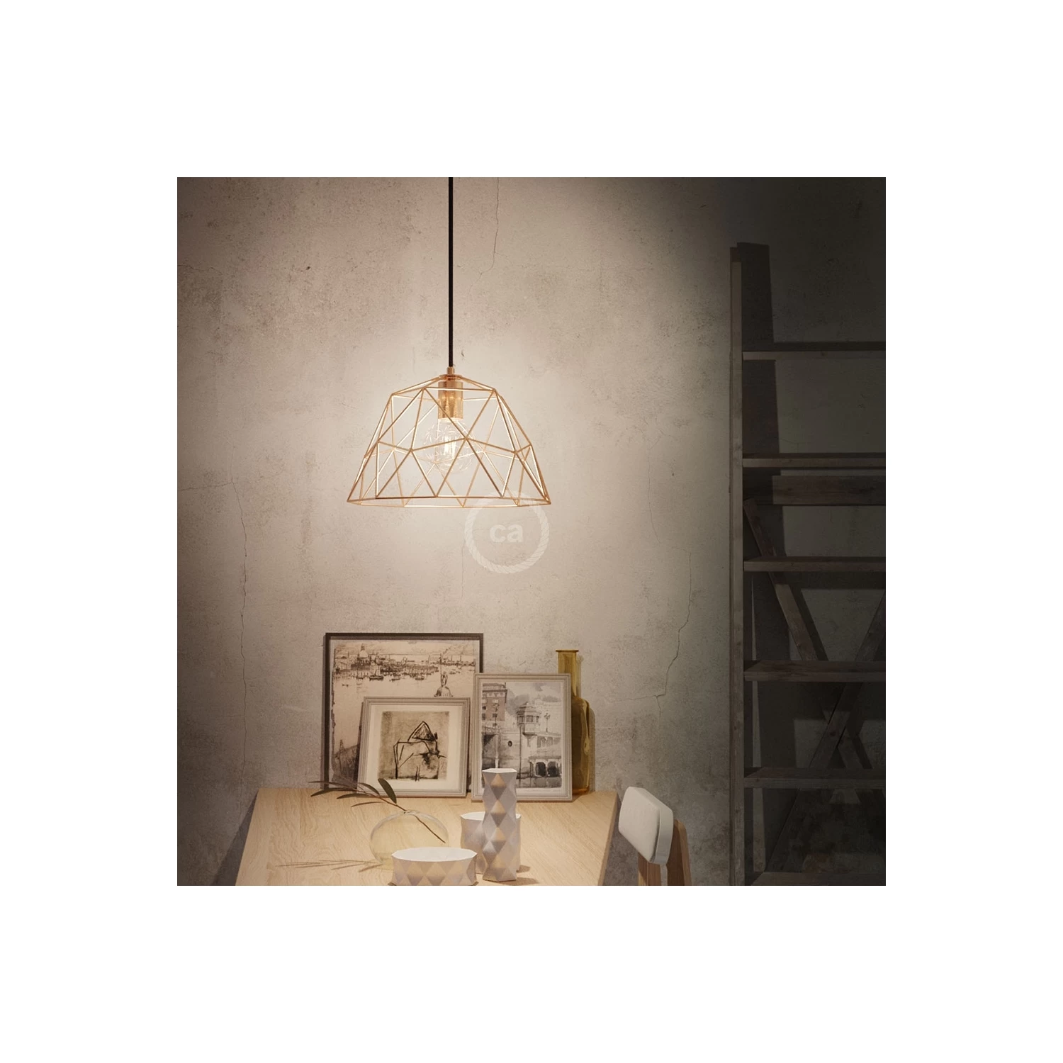 Pendant Lamp With Textile Cable, Dome Lampshade And Metal Details 10 Pendant Lamp With Textile Cable, Dome Lampshade And Metal Details - Image 8