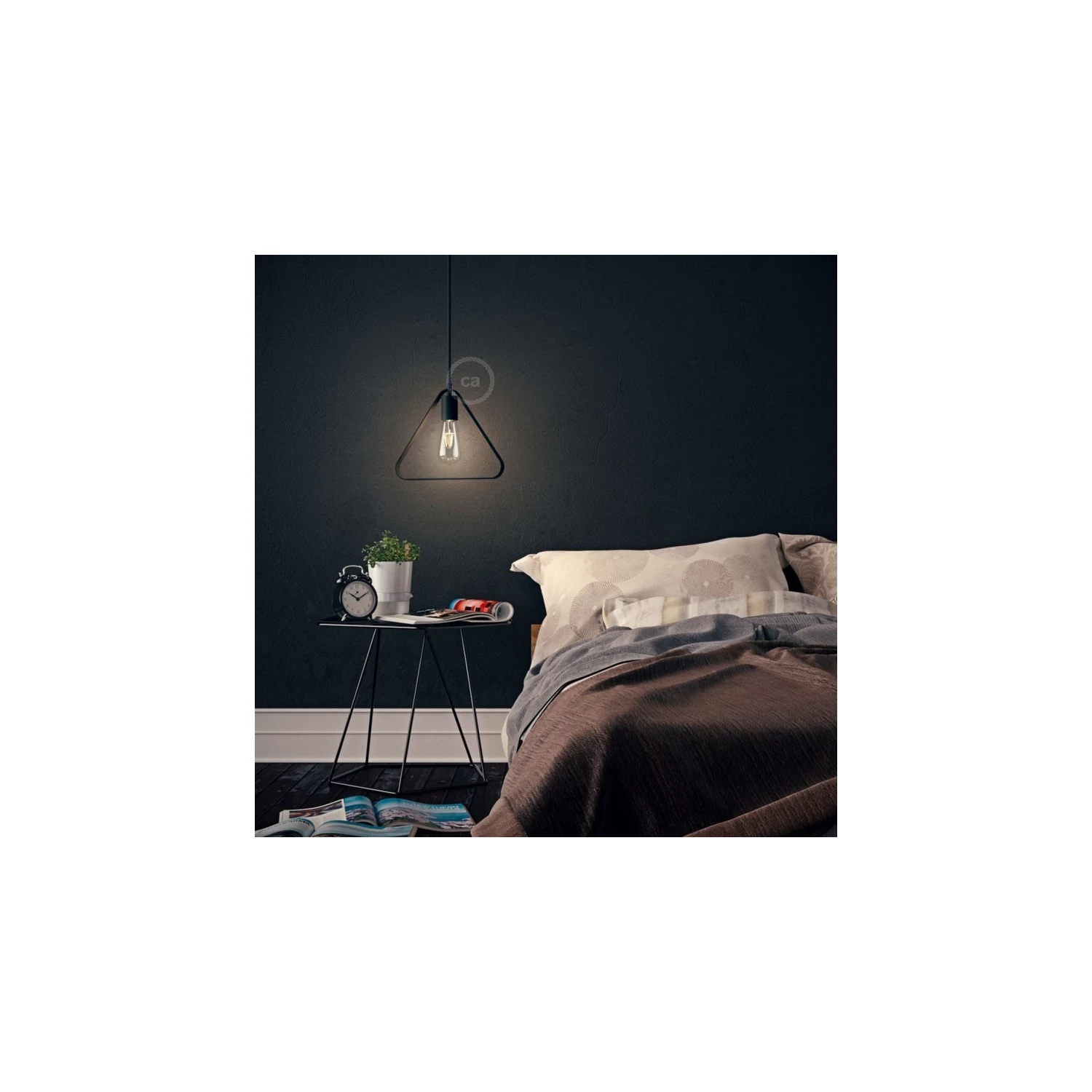 Pendant Lamp With Textile Cable, Duedì Apex Lampshade And Metal Details 4 Pendant Lamp With Textile Cable, Duedì Apex Lampshade And Metal Details - Image 2