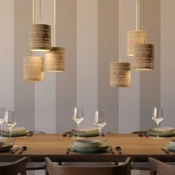 Pendant Lamp With Textile Cable, Raffia Cylinder Lampshade And Metal Details 11 Pendant Lamp With Textile Cable, Raffia Cylinder Lampshade And Metal Details -Home-Lamps pendant lamp with textile cable raffia cylinder lampshade and metal details 2