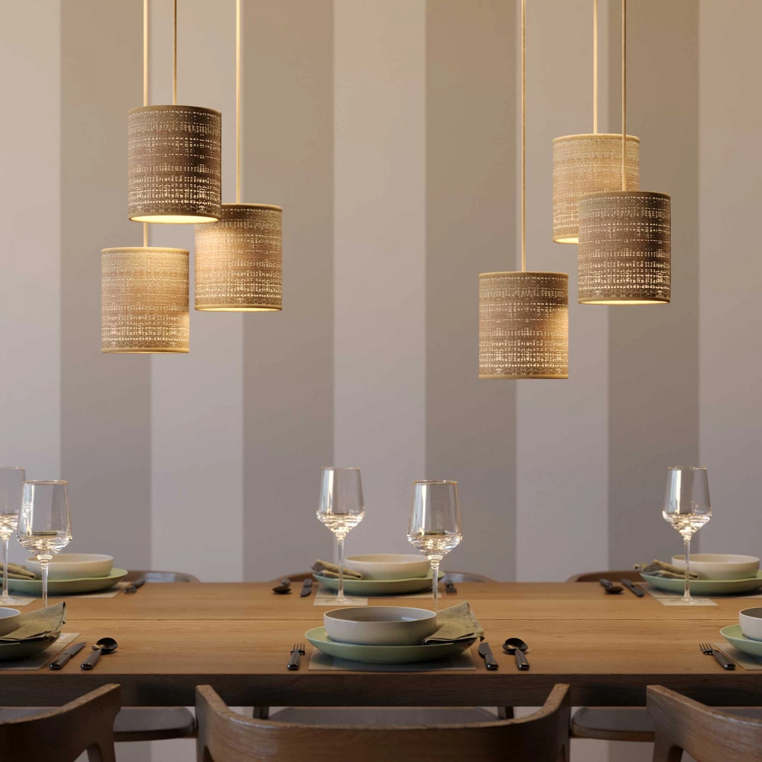 Pendant Lamp With Textile Cable, Raffia Cylinder Lampshade And Metal Details 5 Pendant Lamp With Textile Cable, Raffia Cylinder Lampshade And Metal Details - Image 3
