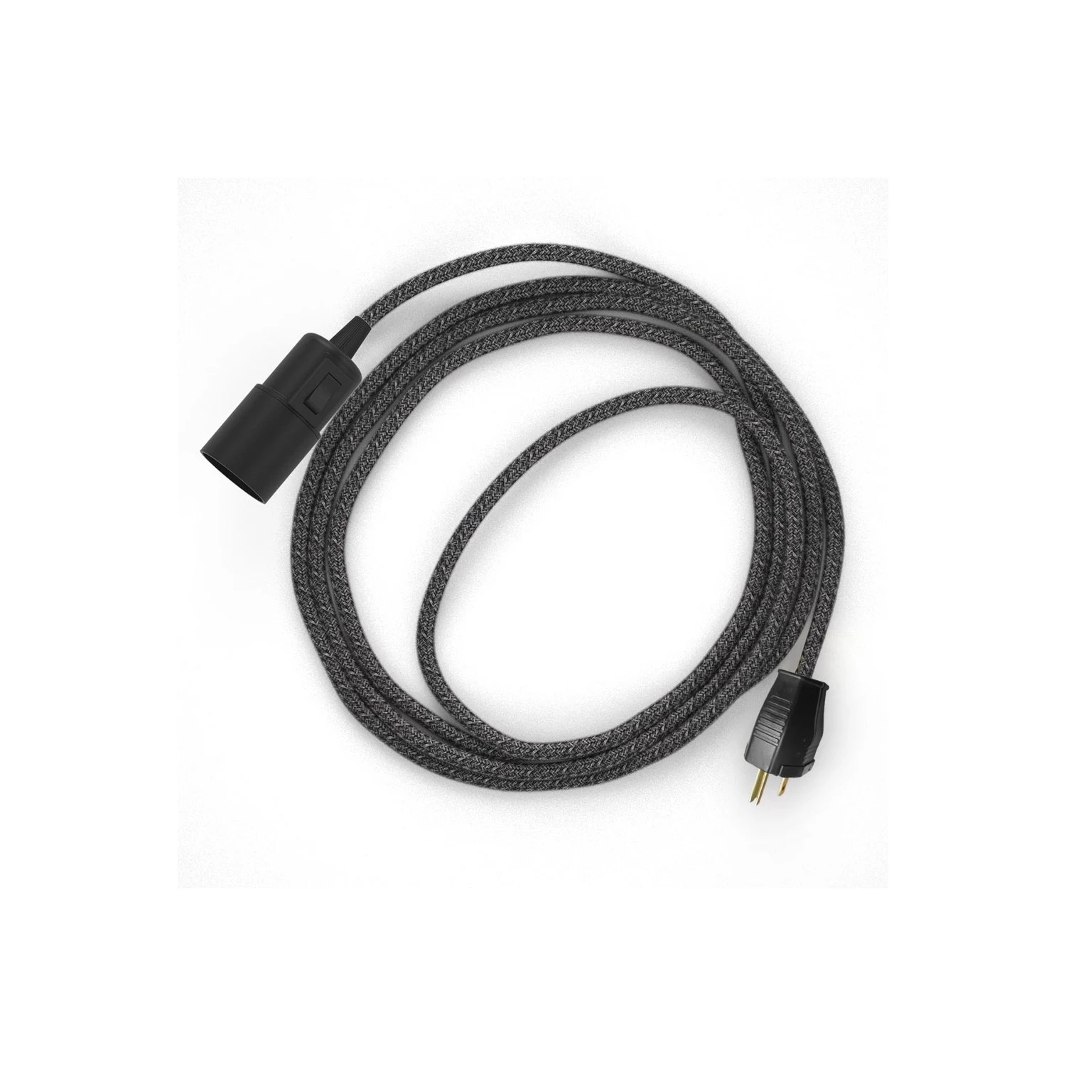 Plug-in Pendant With Switch On Socket | RS81 Black Glitter Cotton & Natural Linen Tweed 3 Plug-in Pendant With Switch On Socket | RS81 Black Glitter Cotton & Natural Linen Tweed