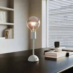 Portable And Rechargeable Cabless02 Lamp With Silver Half Sphere Light Bulb