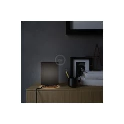 Home-Lamps -Home-Lamps posaluce with black canvas cylinder lampshade coppered metal with textile cable switch and plug 1