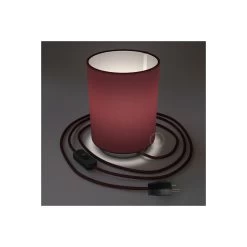 Posaluce With Burgundy Canvas Cylinder Lampshade, Black Pearl Metal, With Textile Cable, Switch And Plug -Home-Lamps posaluce with burgundy canvas cylinder lampshade black pearl metal with textile cable switch and plug 2