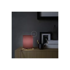 Posaluce With Burgundy Canvas Cylinder Lampshade, Brass Metal, With Textile Cable, Switch And Plug -Home-Lamps posaluce with burgundy canvas cylinder lampshade brass metal with textile cable switch and plug 2