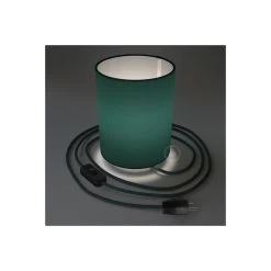 Posaluce With Petrol Blue Cinette Cylinder Lampshade, Chrome Metal, With Textile Cable, Switch And Plug -Home-Lamps posaluce with petrol blue cinette cylinder lampshade chrome metal with textile cable switch and plug 2