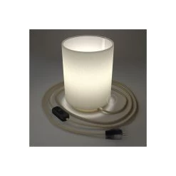 Posaluce With White Raw Cotton Cylinder Lampshade, Brass Metal, With Textile Cable, Switch And Plug -Home-Lamps posaluce with white raw cotton cylinder lampshade brass metal with textile cable switch and plug 2