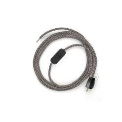 Power Cord With In-line Switch, RD64 Natural & Charcoal Linen CrissCross - Choose Color Of Switch/plug