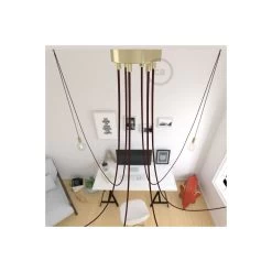 Spider, Multiple Suspension With 6 Pendants, Brass Metal, RM19 Burgundy Cable -Home-Lamps spider multiple suspension with 6 pendants brass metal rm19 burgundy cable 3